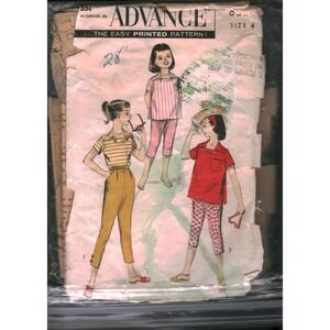 Vintage Advance 8329 Girls Separates Sewing Pattern Size 4 Shirt Tapered Pants